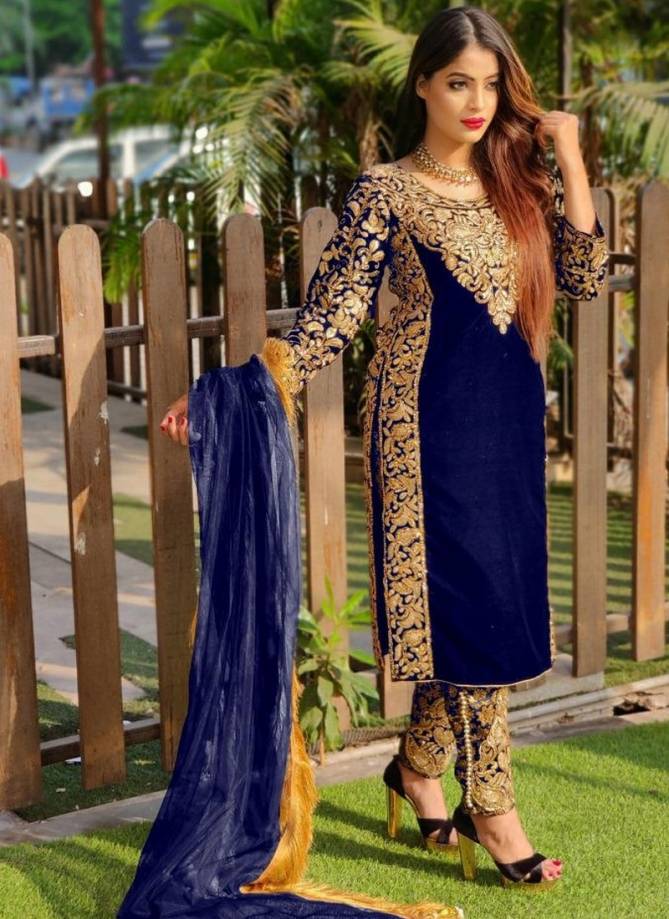 EIRA VOL-1 Latest Fancy Designer Festive Wear Velvet With Front And back Embroidery And Heavy Stone Work Salwar Suit Collection